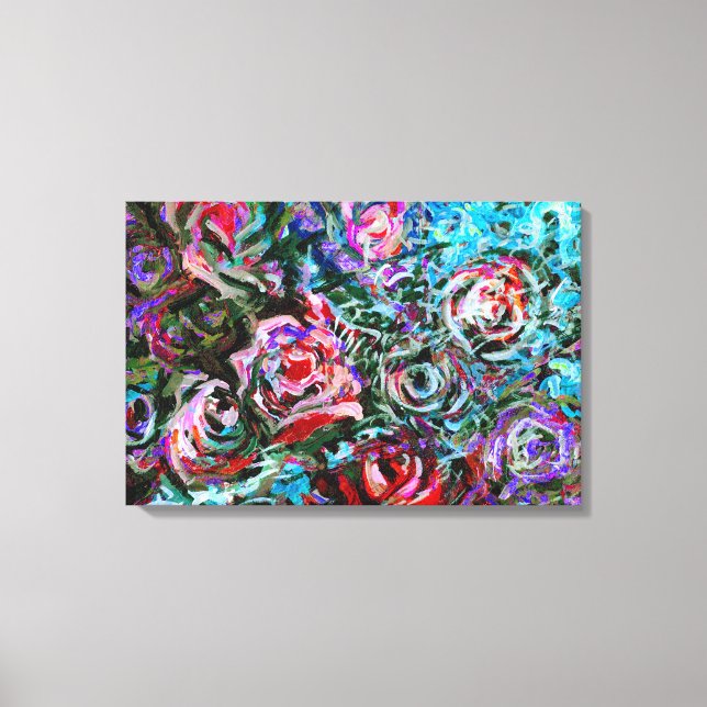 Toile roses Abstraits dans l'art rouge et turquoise (Recto)