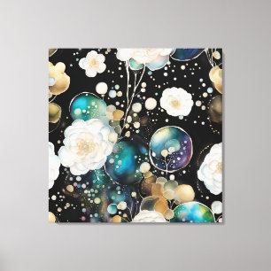 Toile Roses Blanches Et Bulle Iridescente Abstraite