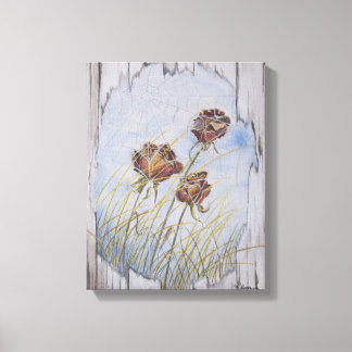 Toile Roses de bois de grange