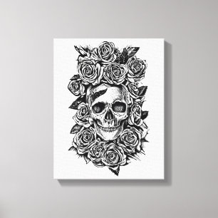 Toile Roses du crâne humain Goth Biker Illustration d'ar
