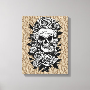 Toile Roses du crâne humain Goth Dessin original à l'enc