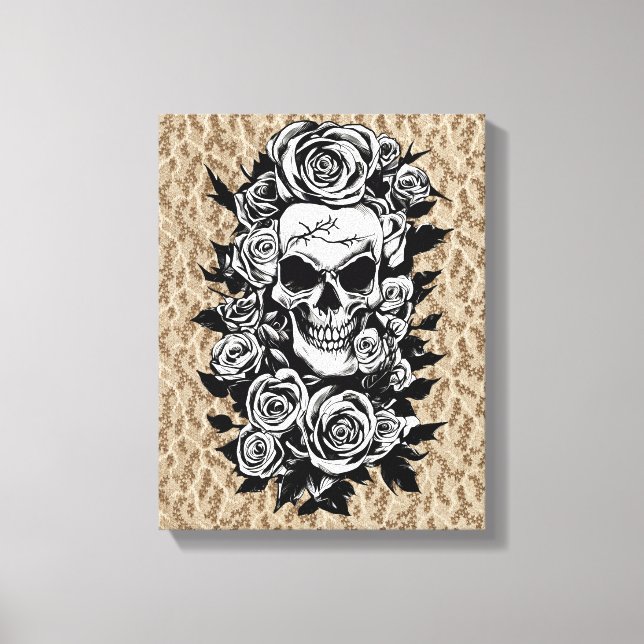Toile Roses du crâne humain Goth Dessin original à l'enc (Recto)