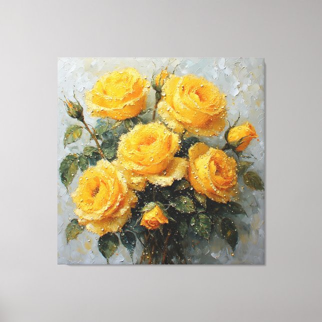 Toile Roses jaunes vibrantes avec peinture à l'huile de  (Recto)
