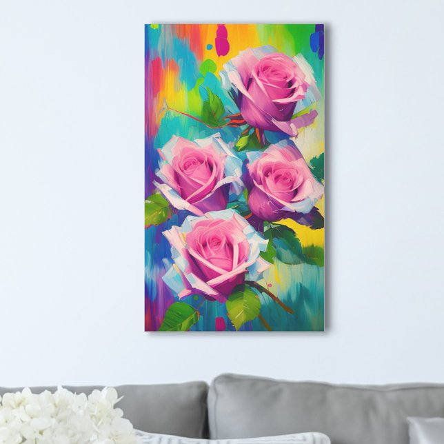 Toile Roses rose brillant Art moderne de peinture à l'hu (Créateur téléchargé)