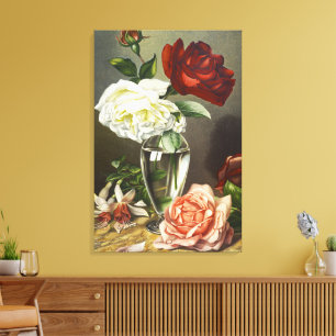 Toile Roses rouges, blanches et roses vintage dans un va