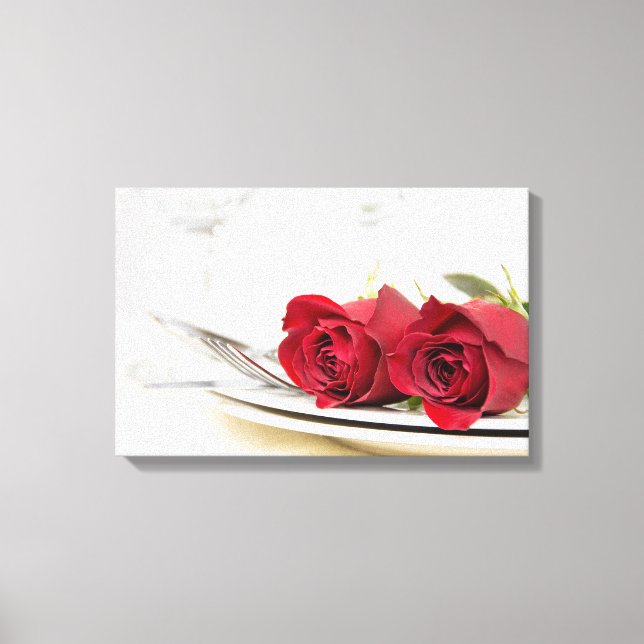Toile roses rouges romantiques sur l'assiette (Recto)
