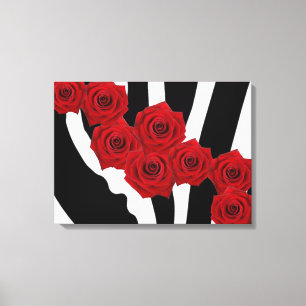TOILE ROSES ROUGES SUR IMPRIMER ZEBRA NOIR ET BLANC