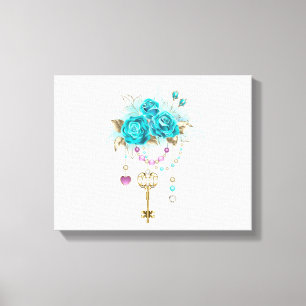 Toile Roses turquoise avec touches