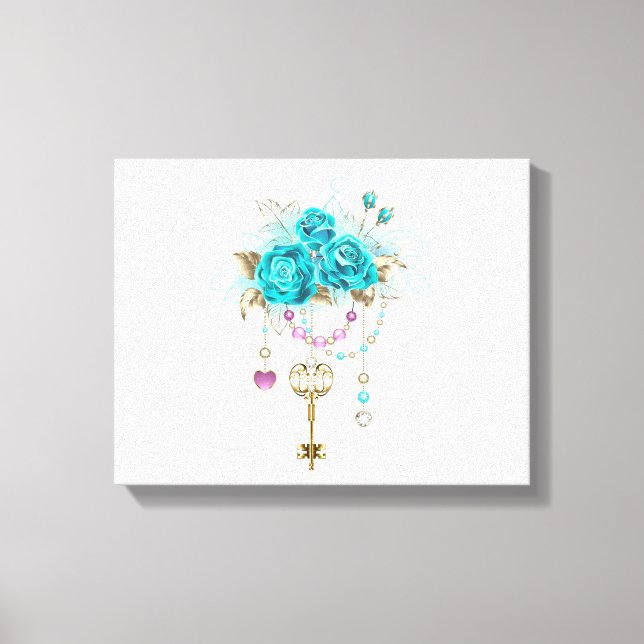 Toile Roses turquoise avec touches (Recto)