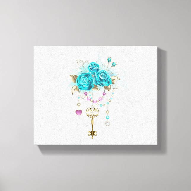 Toile Roses turquoise avec touches (Recto)