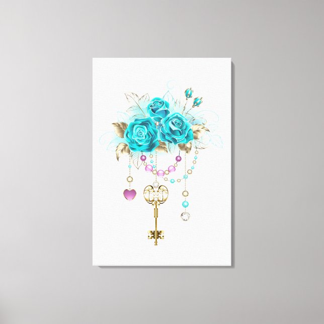 Toile Roses turquoise avec touches (Recto)