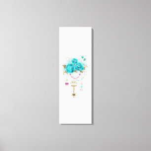 Toile Roses turquoise avec touches