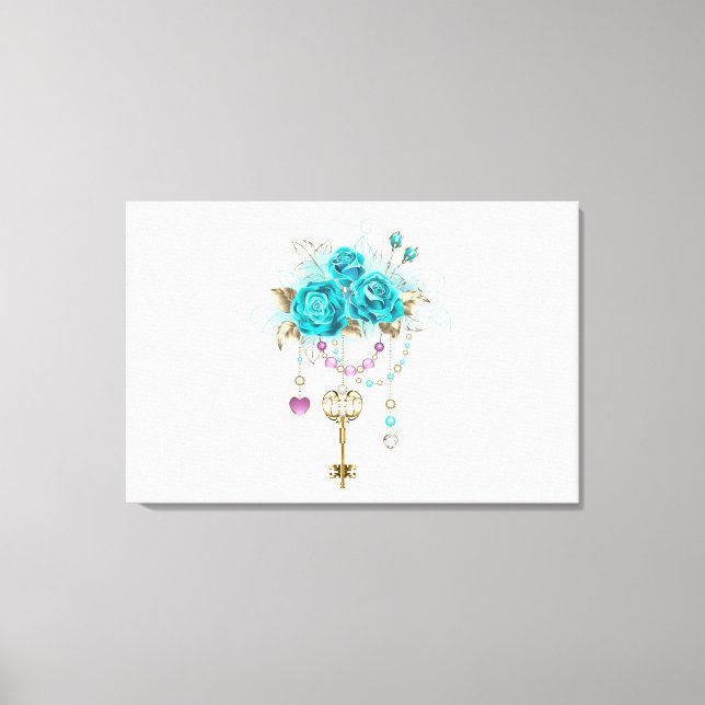 Toile Roses turquoise avec touches (Recto)