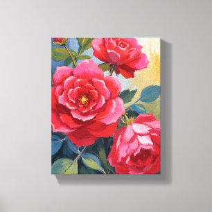 Toile Rosier rouge   Peinture florale à l'aquarelle