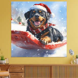 Toile Rottweiler en traîneau 'Laissez tomber la neige' N