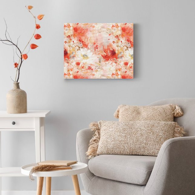 Toile Rouge Blanc Abstrait peinture motif floral (Créateur téléchargé)