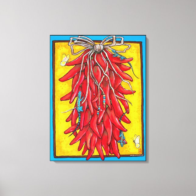 Toile Rouge clair Chili jaune Chili poivre Ristra Lizard (Recto)