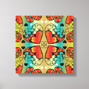 Toile Rouge et vert Whimsical Romantique Coeurs motif