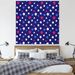 Toile Rouge gras, bleu patriotique et étoiles blanches