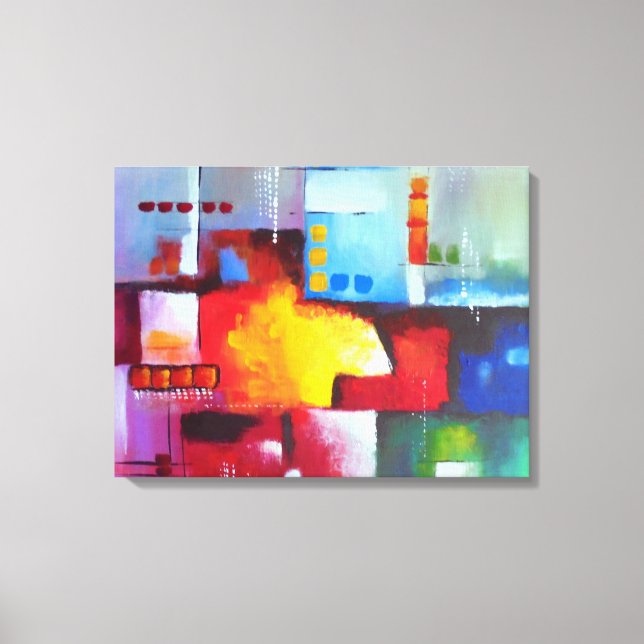 Toile Rouge Jaune Bleu Vert Violet Abstrait Peinture (Recto)