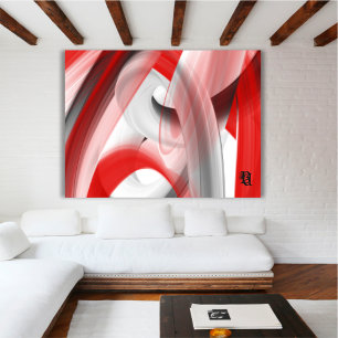 Toile Rouge Noir Blanc Gris Abstrait 
