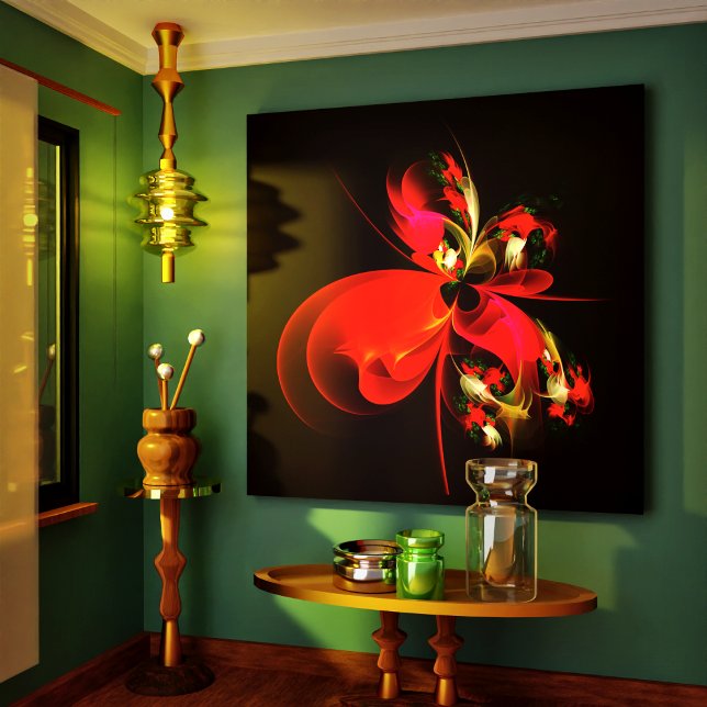 Toile Rouge Vert Floral Moderne Art Abstrait Motif #02 (Red Green Floral Modern Abstract Art Pattern #02 Canvas Print)