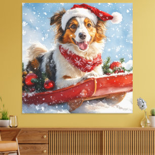 Toile Rough Collie Chien en Luge Laissez Tomber la Neige