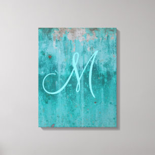 Toile Rouille Turquoise   Monogramme