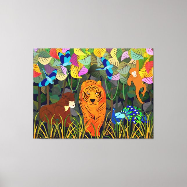 Toile Roulon indien de singe de la Jungle Tigre Soleil O (Recto)
