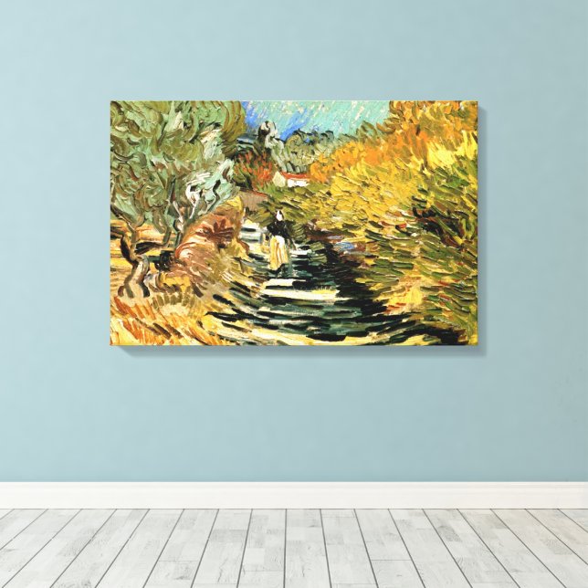Toile Route à St Remy avec figure par Vincent van Gogh (Insitu (Plancher de Bois))