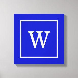 Toile Royal Bleu Blanc encadré Monogramme initial