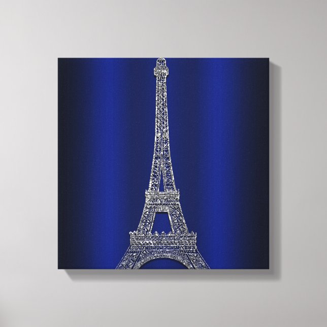Toile Royal Blue & Silver Tour Eiffel Paris Modern Glam (Recto)