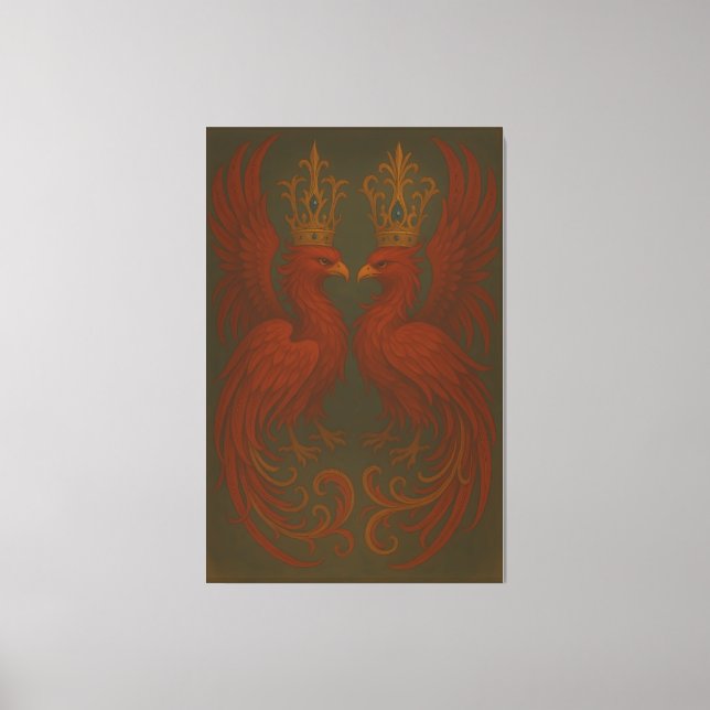 Toile Royal Gold Phoenix Pair · Luxury Fine Art Canvas (Recto)