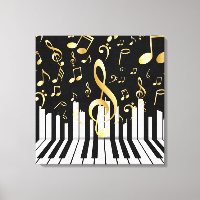 Toile Royal Music Note touches de piano en or noir (Recto)