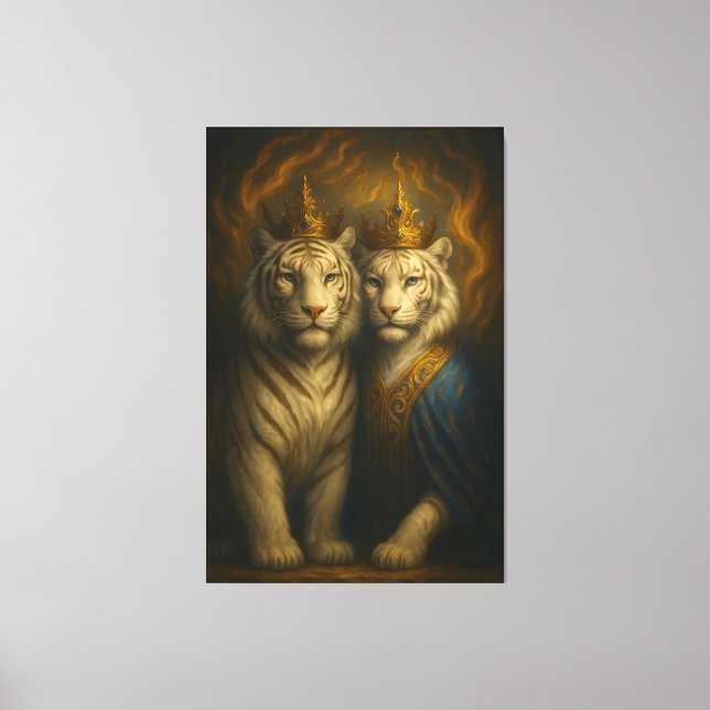 Toile Royal White Tiger Couple – Flaming Crown Edition | (Recto)