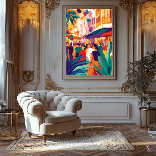 Toile Rue Animée Colorée dans le Style Fauviste