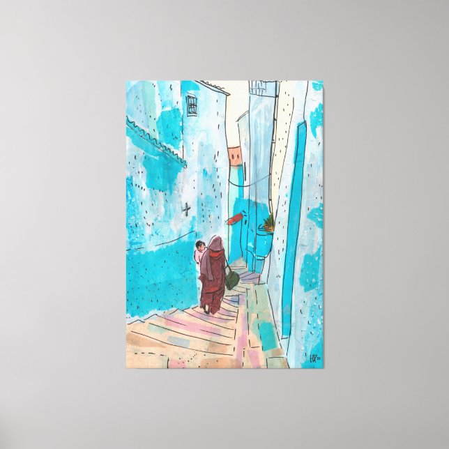 Toile Rue de Chefchaouen Maroc Papier Collage Croquis (Recto)