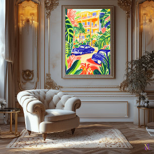 Toile Rue de ville vibrante avec des voitures classiques