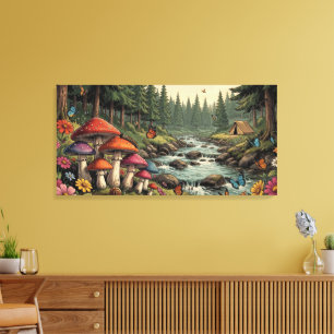 Toile Ruisseau capricieux de la forêt avec champignons,