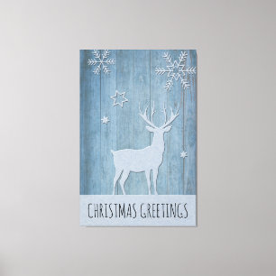 Toile Russe Bleu Bois Reindeer Pays Noël