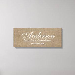 Toile Rustic Burlap Famille établie Nom de famille Signa