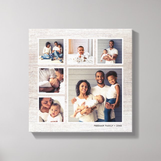 Toile Rustic Grey Bois Patiné 6 Carré Photo Collage (Recto)