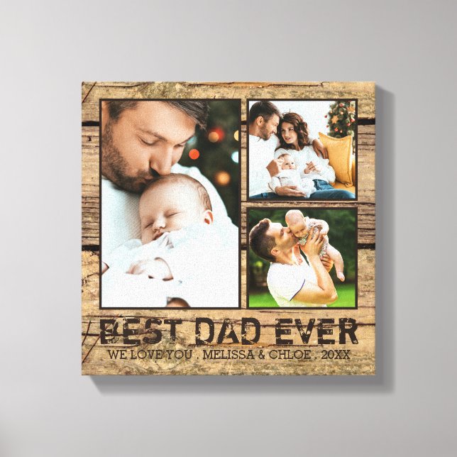 Toile Rustic Wood MEILLEUR PAPA JAMAIS Collage photo (Recto)