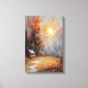 Toile Rustique Automne Cabine Paysage Automne Art