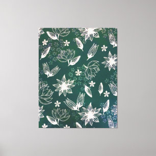 Toile Rustique Vert Blanc Botanique Fleurs sauvages Blos