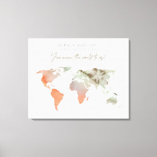Toile Sable/Orange Aquarelle Carte Mondiale Canvas Livre