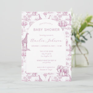 Toile Safari Pink Baby Shower Invitation Animal