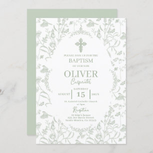 Toile Sage Baptism Invitation