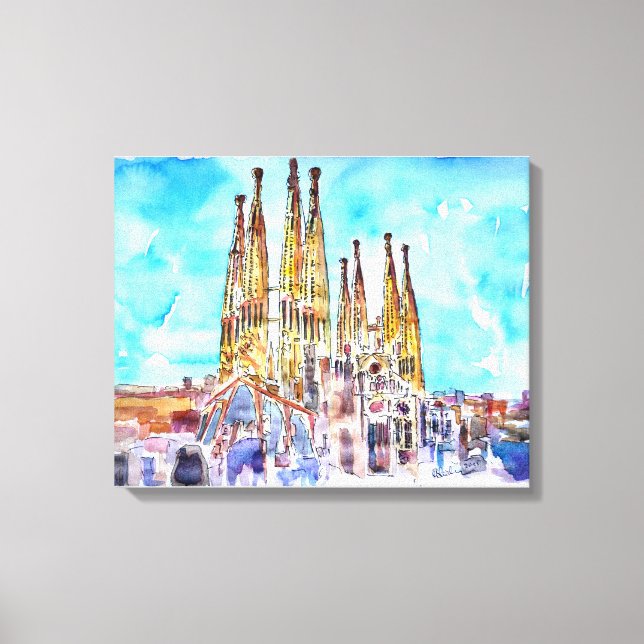 Toile Sagrada Familia Barcelona aquarelle peinture (Recto)