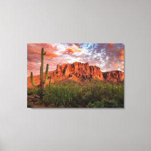 Toile Saguaro Cactus Superstition Mountain Sunset 36x24